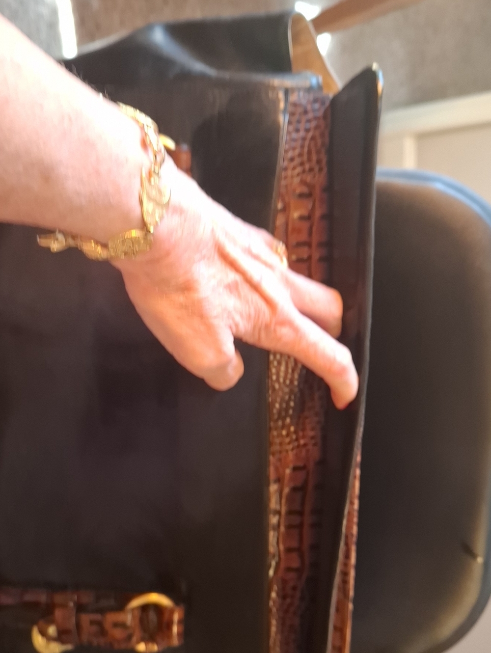 BRAHMIN Black Satchel with Brown Croc-Embossed Trim and Gold Hardware - Picture 3 of 9